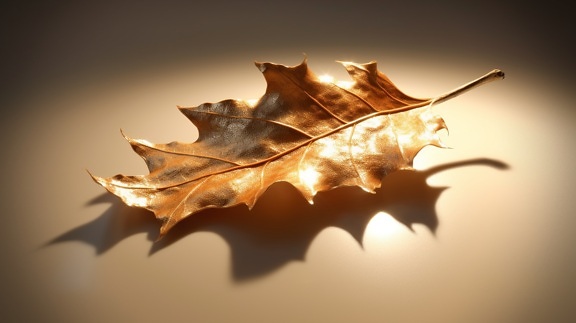 Close-up illustration of golden glow dry leaf on blurry background