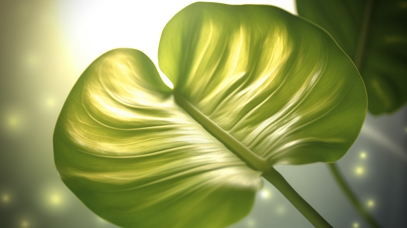 Detail ilustrace tropického lesklého zeleného listu