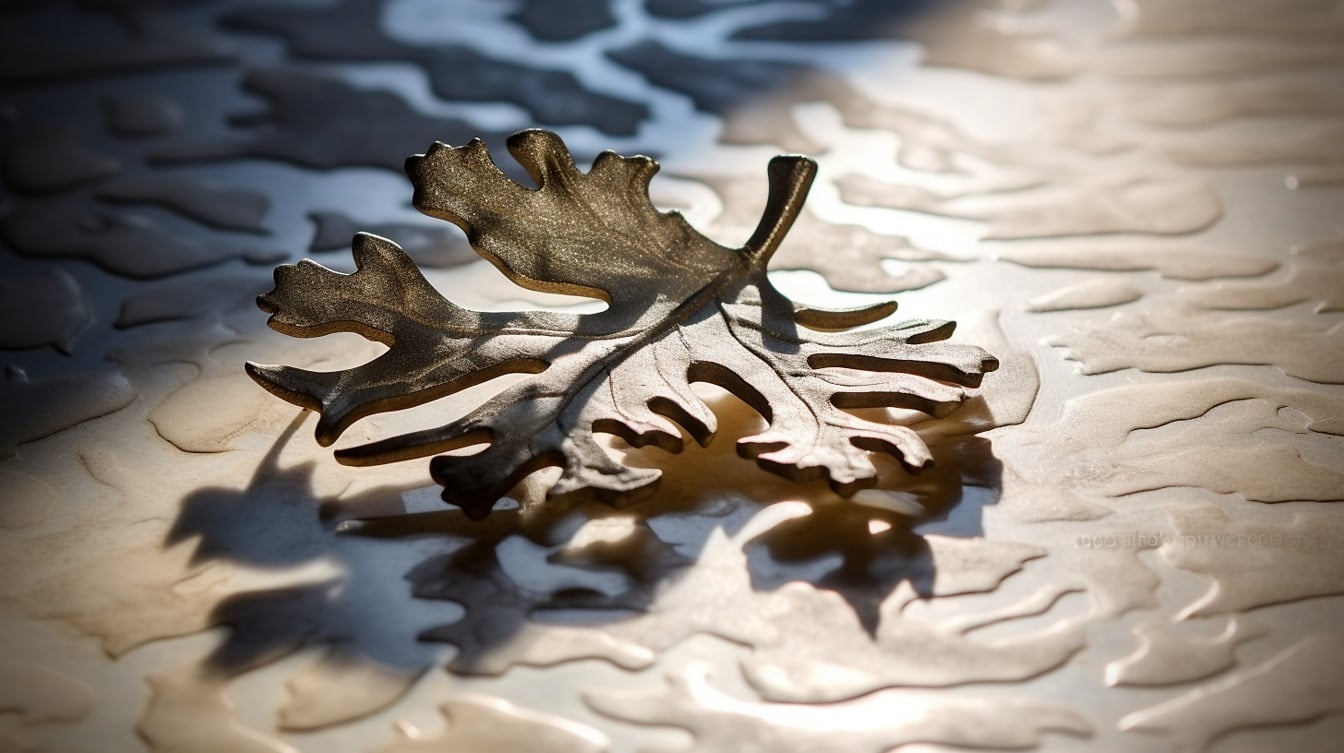 Illustrasjon: 3D-objekter som gjengir brunt eikeblad