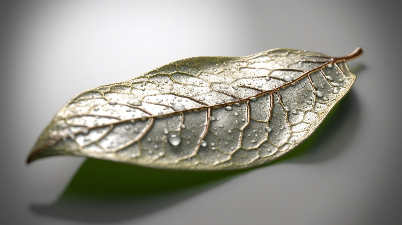Απεικόνιση του πράσινου φύλλου μακρο φωτογραφίας με σταγόνες νερού και θολό φόντο