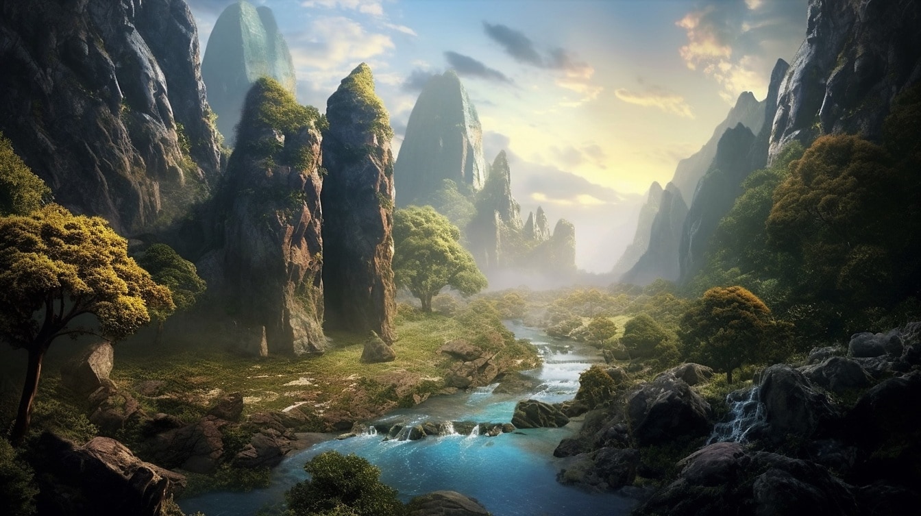 Fantasy fairytale landscape majestic mystery world