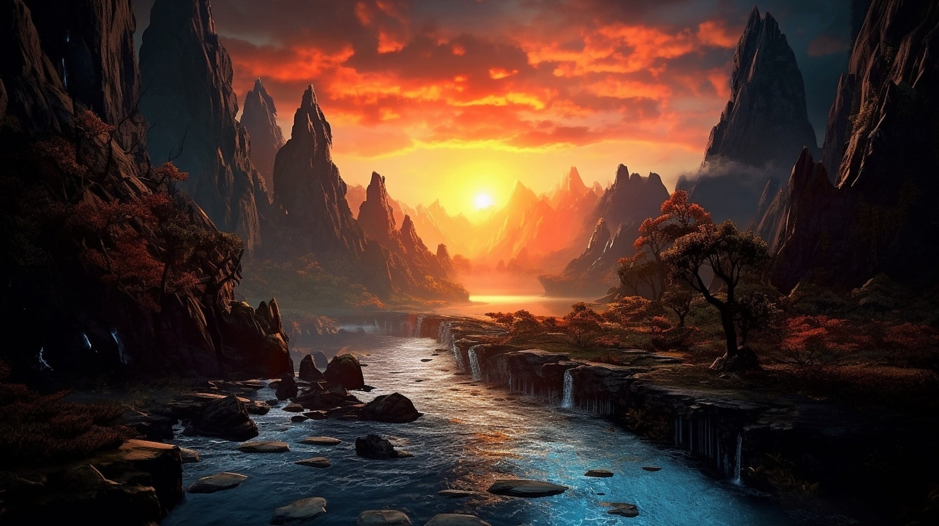Majestic fantasy fairytale phong cảnh photomontage minh họa