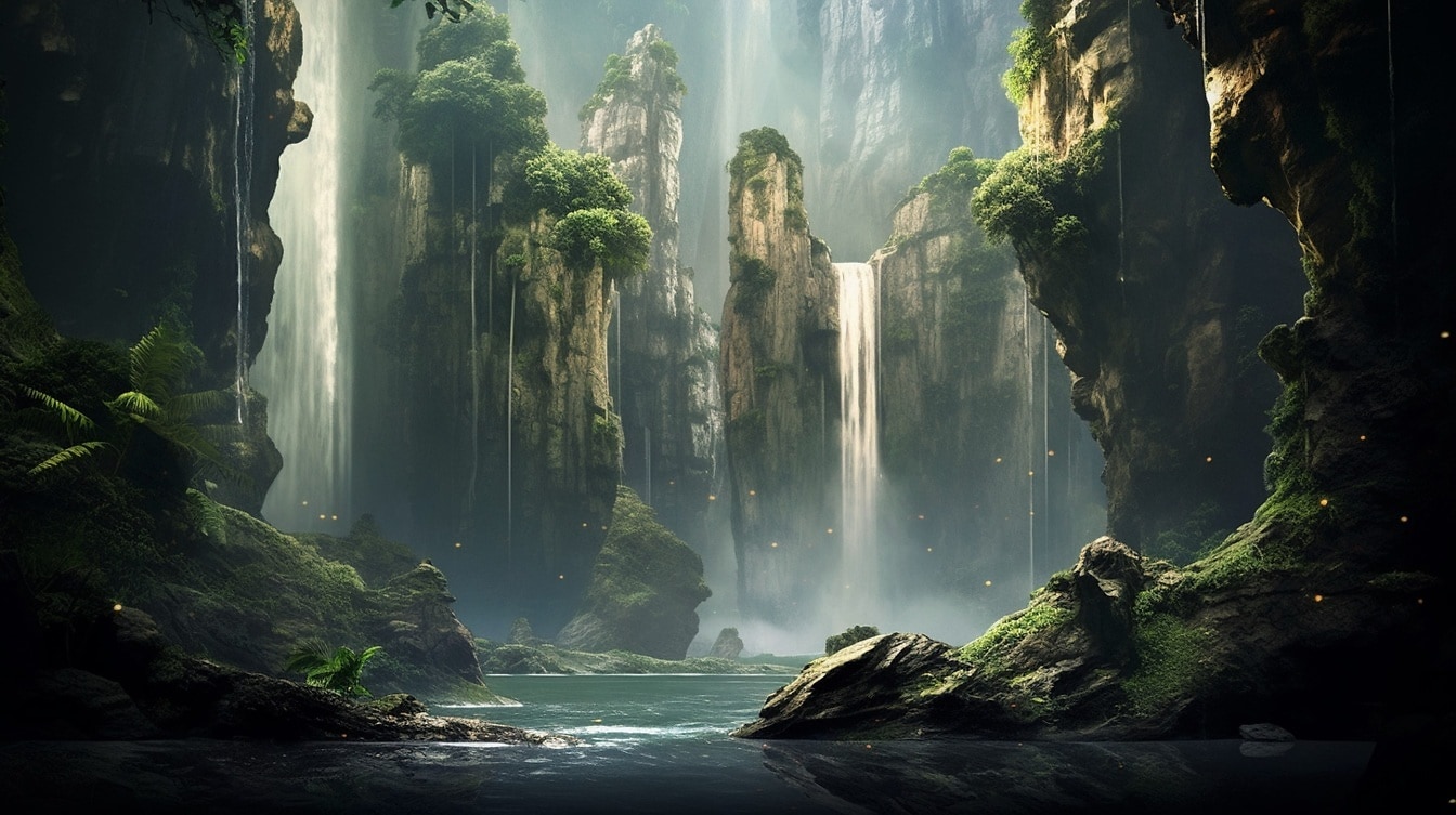 Ilustração majestosa da paisagem da fantasia do conto de fadas