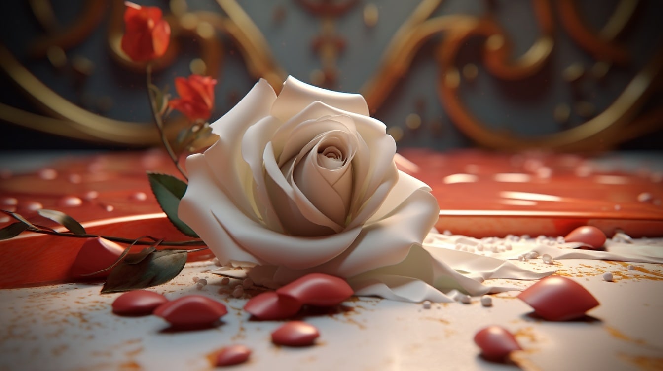 Krásná bílá růže romantická valentýnská ilustrace