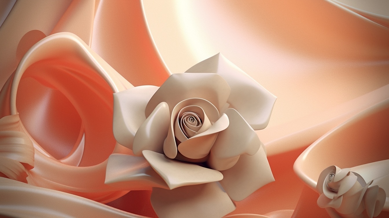 Béžový porcelán, lesklá ruža, abstraktné romantické pozadie