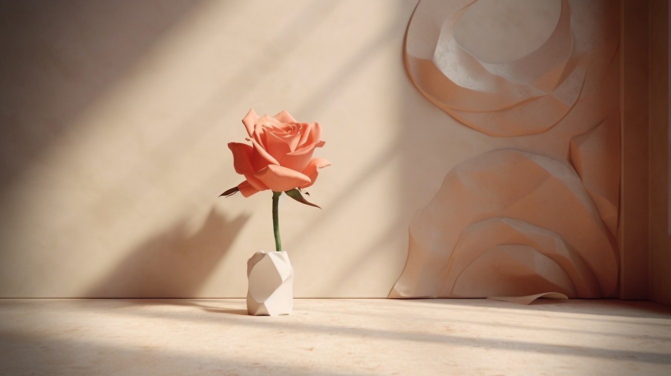 Pastelový púčik ruže na ilustrácii z bieleho kameňa
