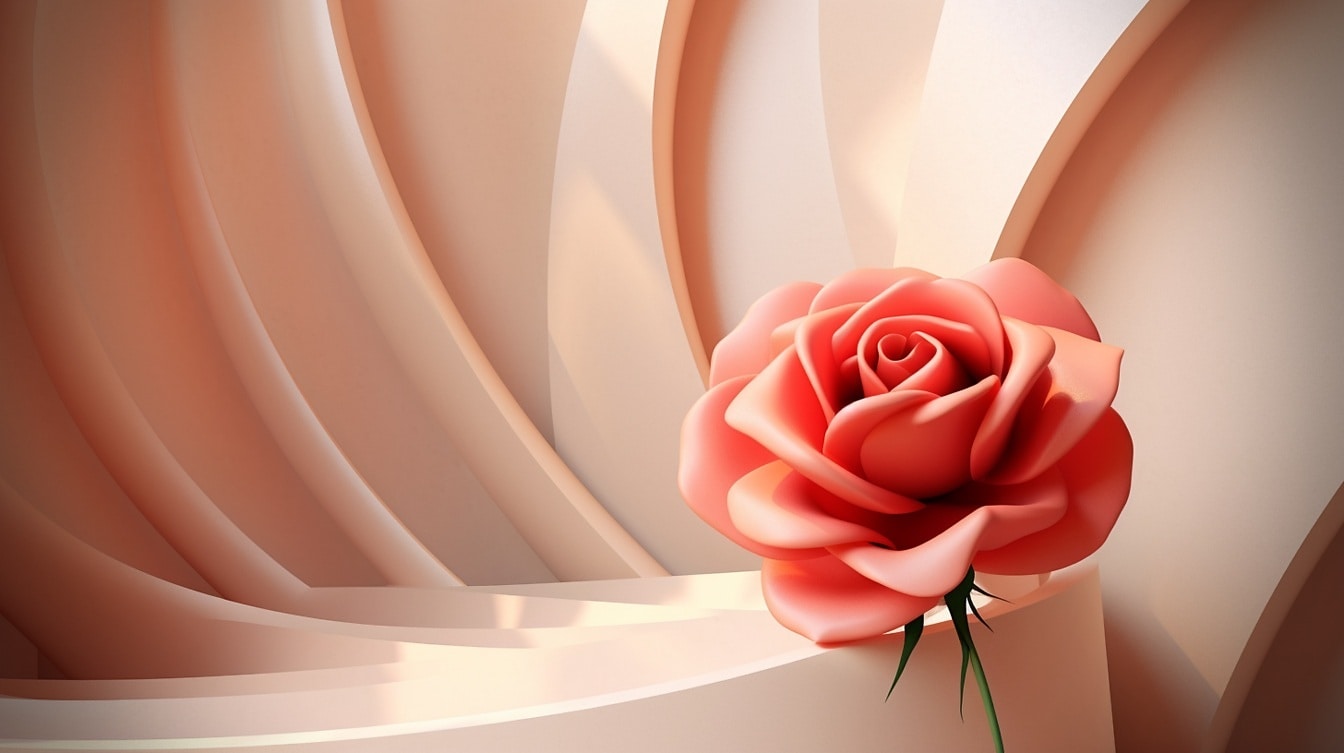 Mawar merah muda pastel mengkilap dengan latar belakang merah muda abstrak