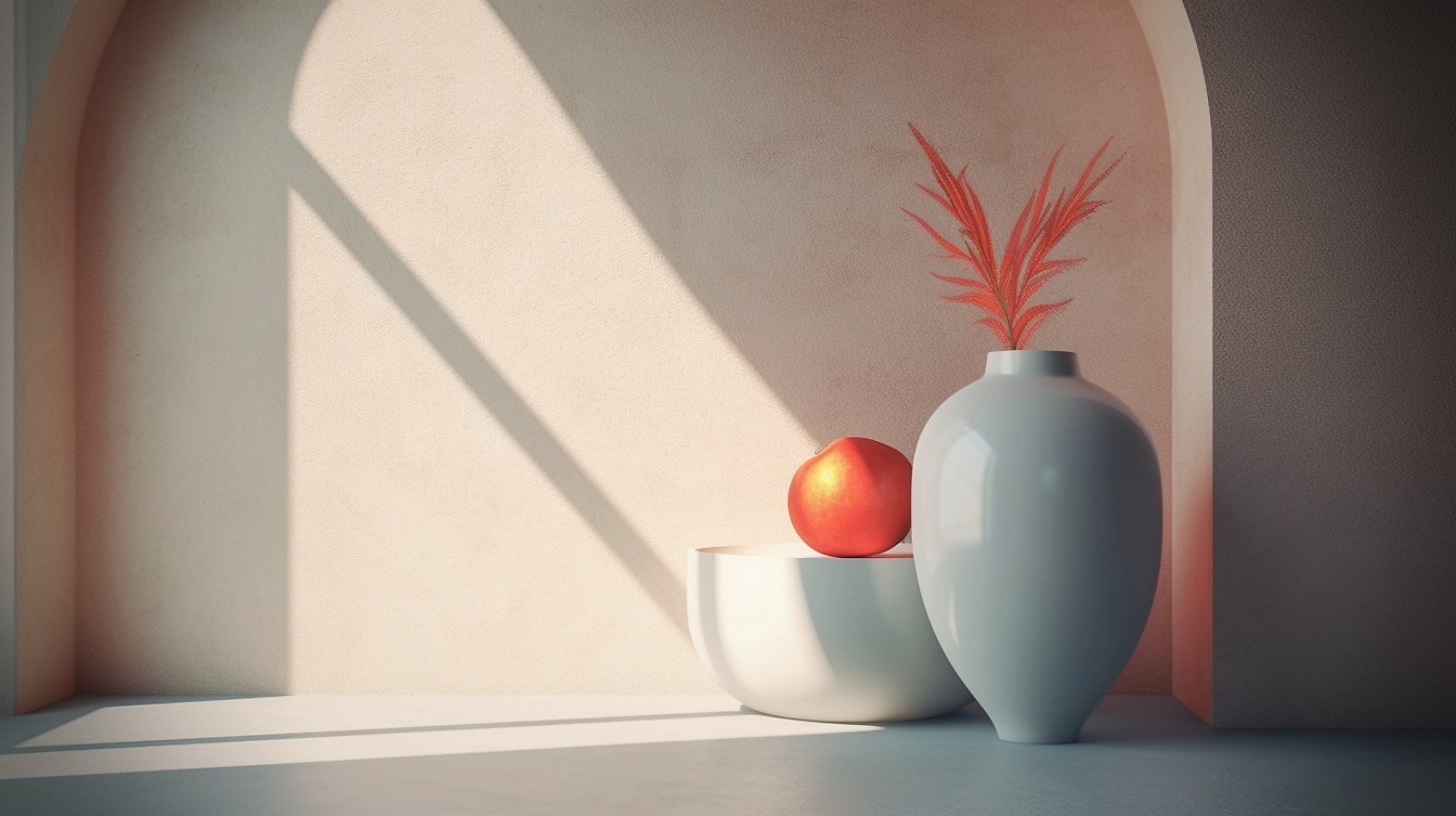 3D-об’єкт, що візуалізує білу керамічну вазу в кутку