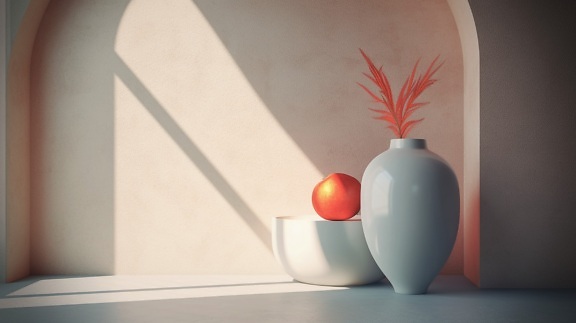 3D object rendering white ceramic vase in corner