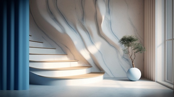 минимализъм, модерни, интериорен дизайн, стълбище, мрамор, стена, бяло, дизайн