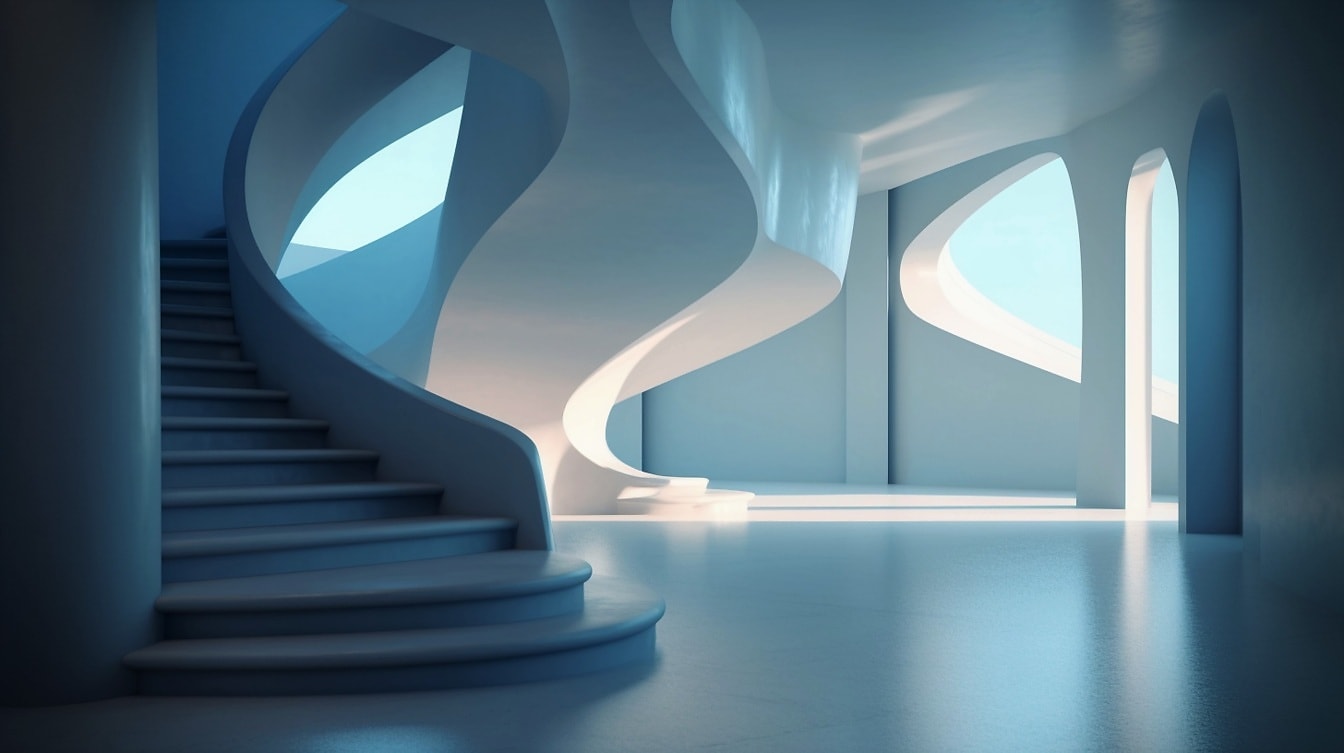 Albastru închis și albastru strălucitor ilustrație de design interior modern gol