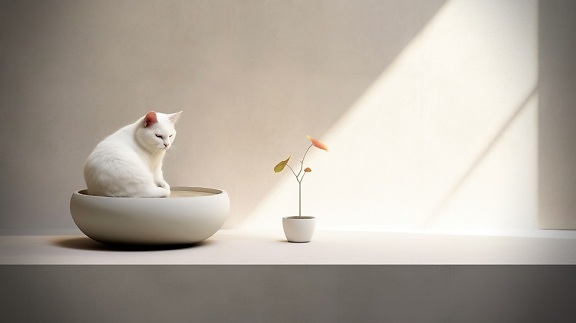 Purebred white cat illustration of graphic minimalism