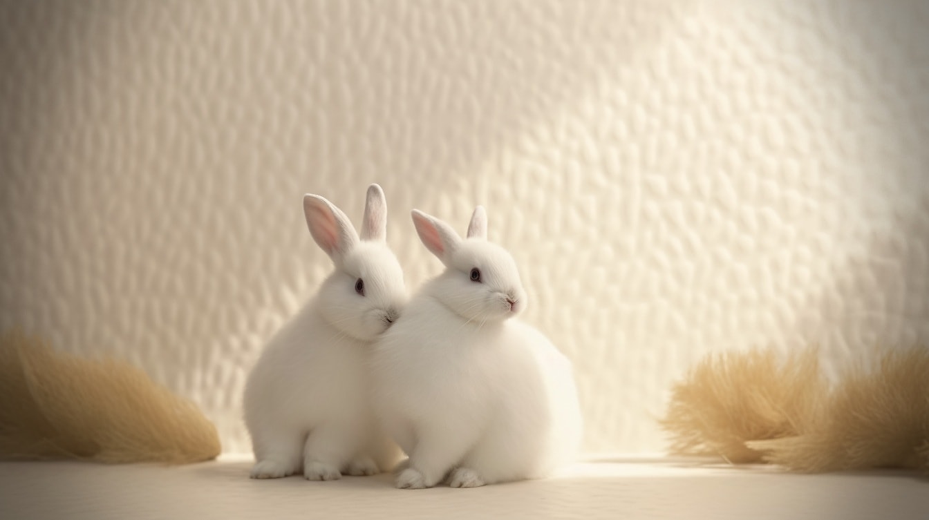Kelinci kelinci albino Paskah dalam fotografi studio putih