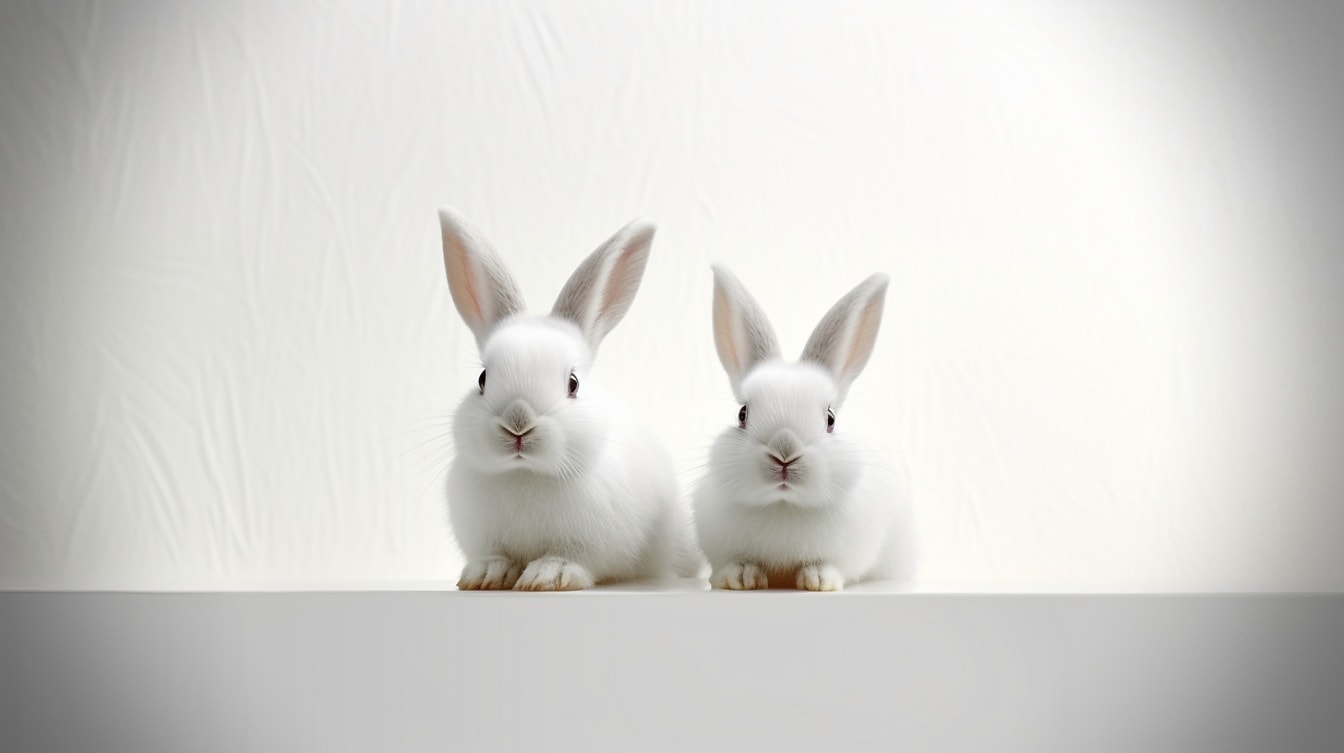 알비노 토끼와 흰색 그래픽 미니멀리즘