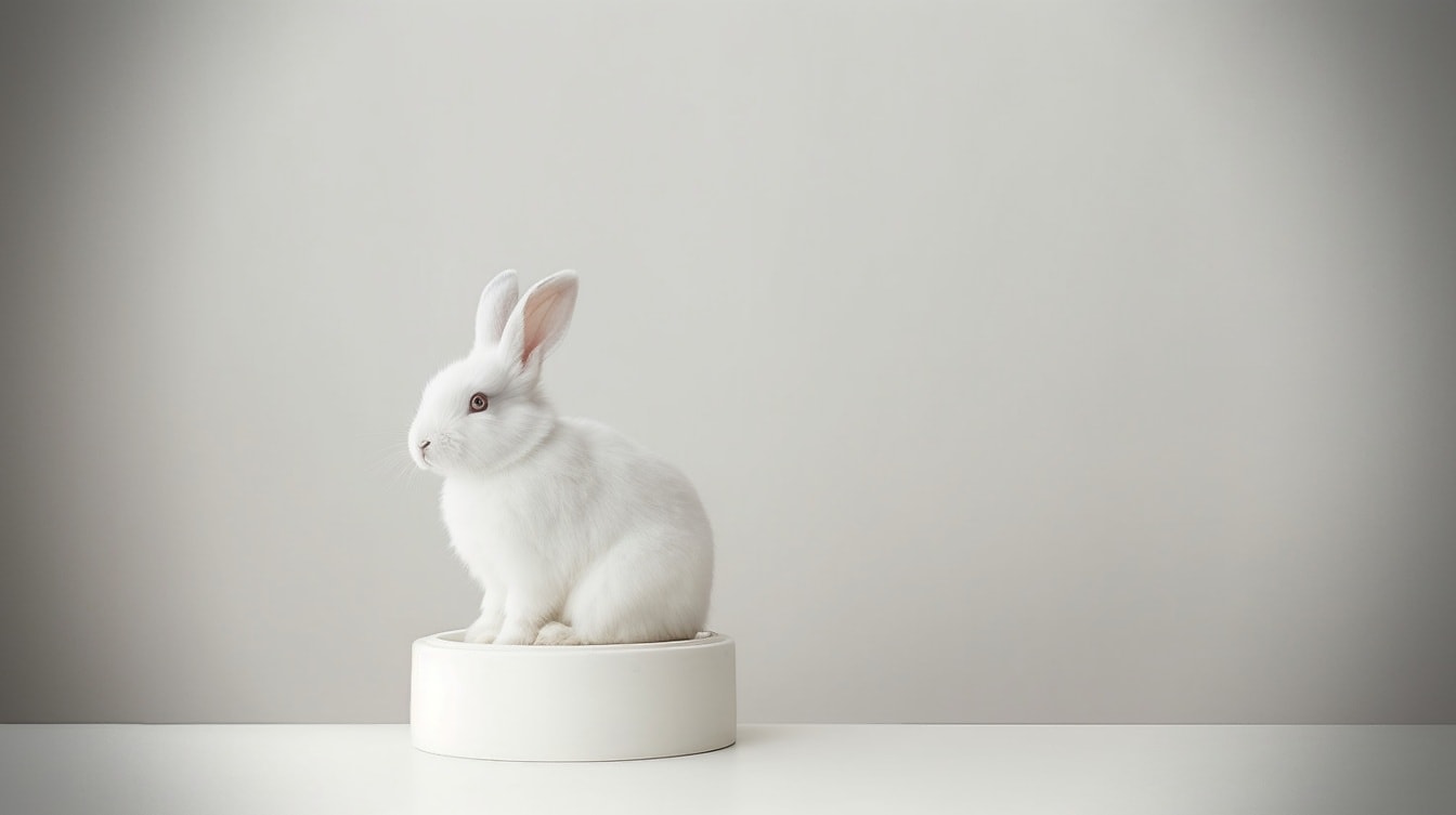 흰색 배경의 알비노 토끼 한 마리