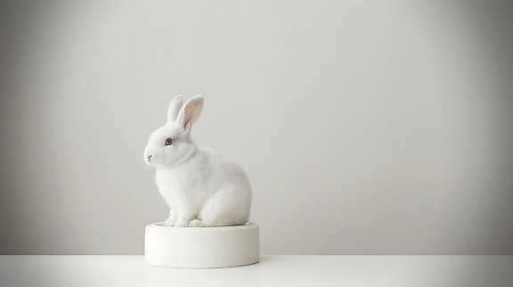 One albino bunny rabbit with white background