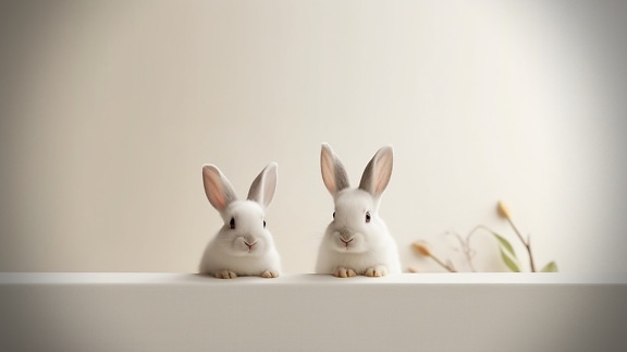 Adorable curiosity of Easter albino white bunny rabbits