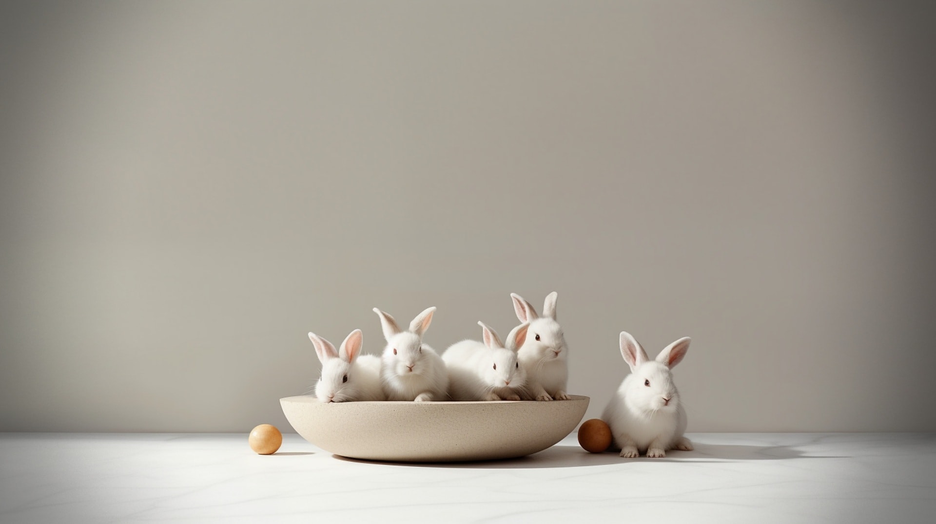 Free picture: Group of adorable albino bunny rabbits in beige bowl