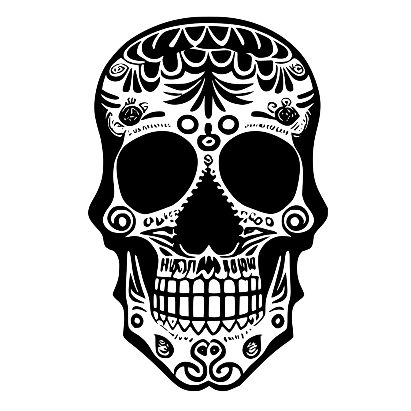 墨西哥骷髅矢量黑白线条艺术插图