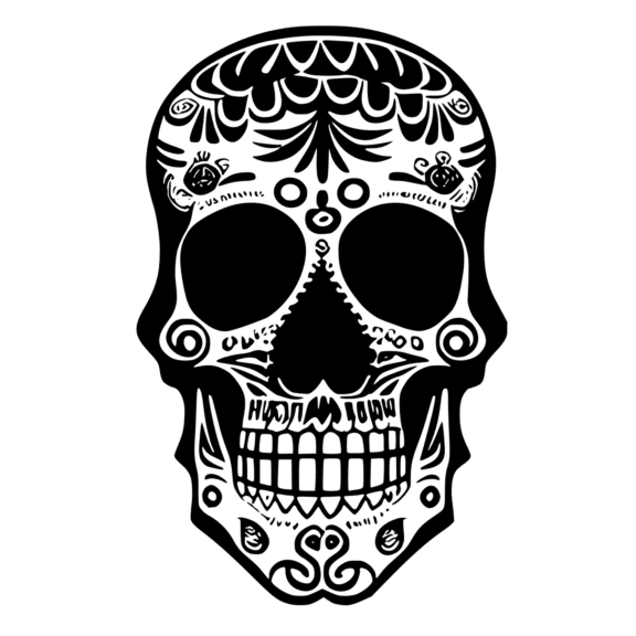 Mexican Skull Vector black and white line art illustration