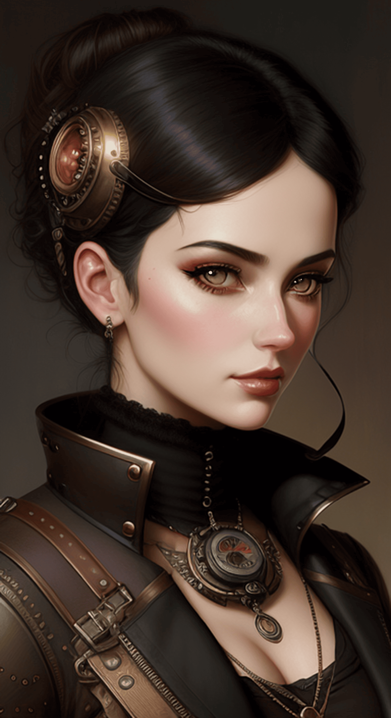 Retrato de una chica de cuento de hadas de fantasía con un peinado majestuoso y un collar