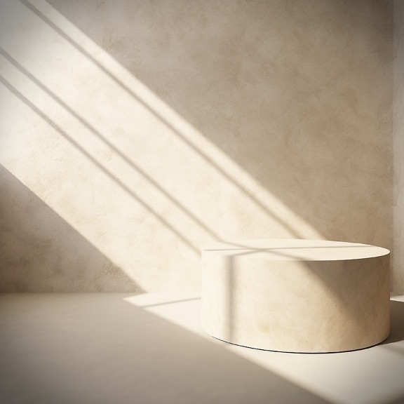 Round marble object in shadow with beige wall