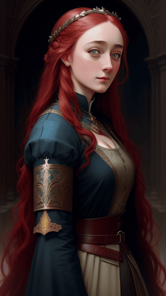 abad pertengahan, gadis, berambut merah, dongeng, potret, fantasi, rambut, mode