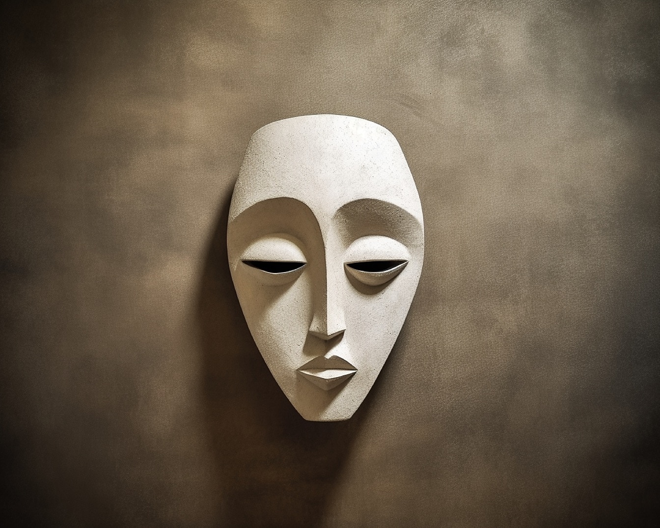 Opera d’arte bianca sottile della maschera facciale sul muro sporco