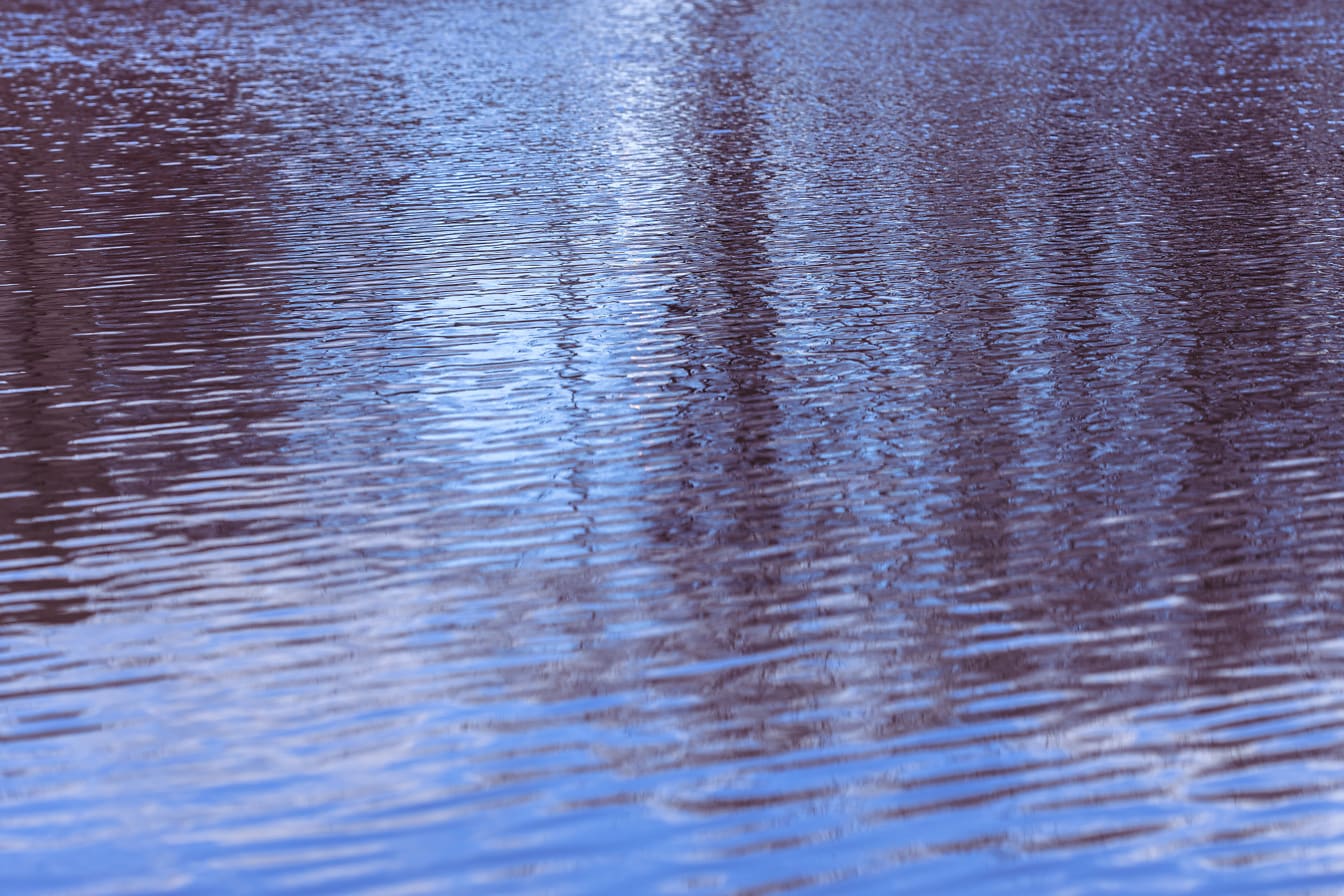 Reflet d’un niveau d’eau calme et flou sur la rivière