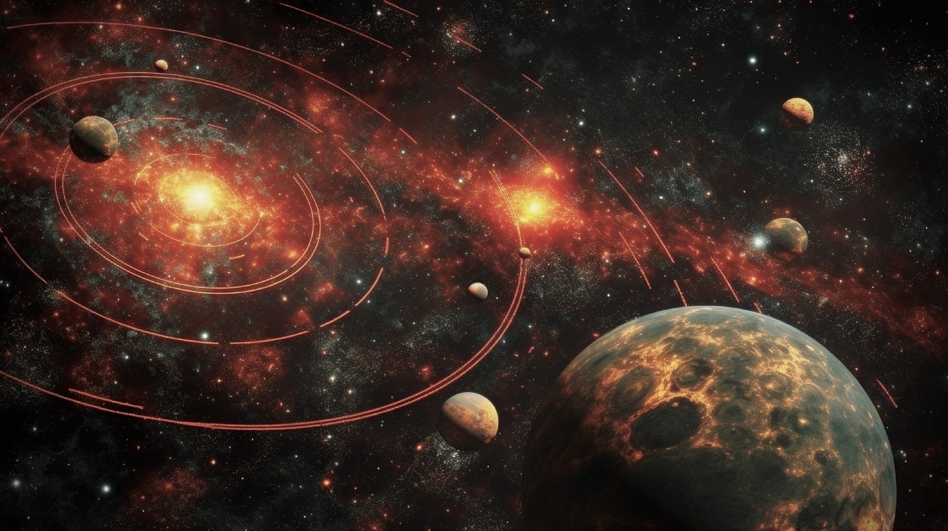 Astrologická grafika planet na oběžné dráze sluneční soustavy