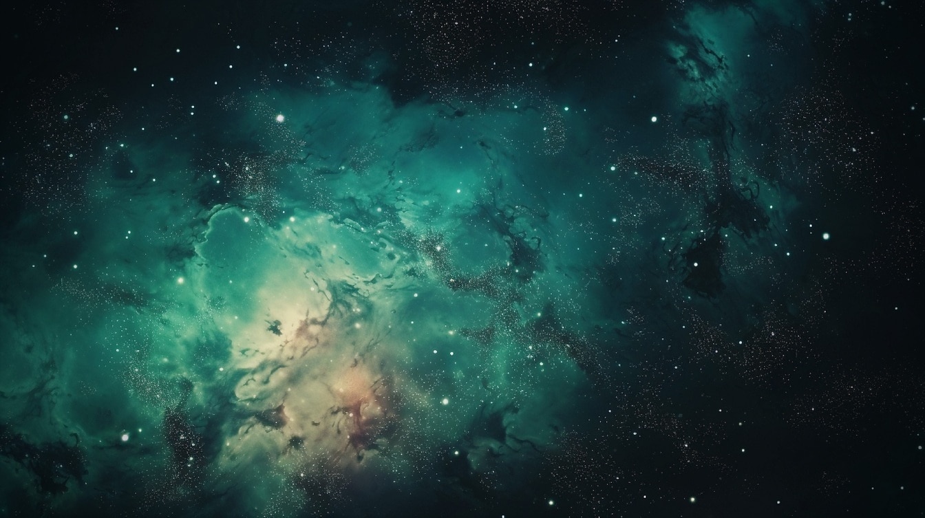 Slika tamnozelenog kozmosa i zvijezda sa zelenim svjetlom