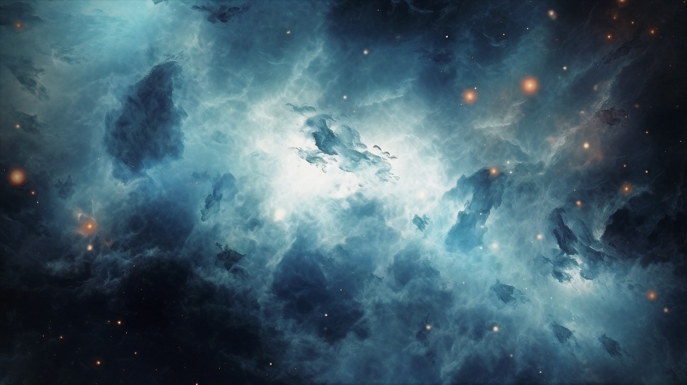 Ilustração da galáxia azul escura com estrelas