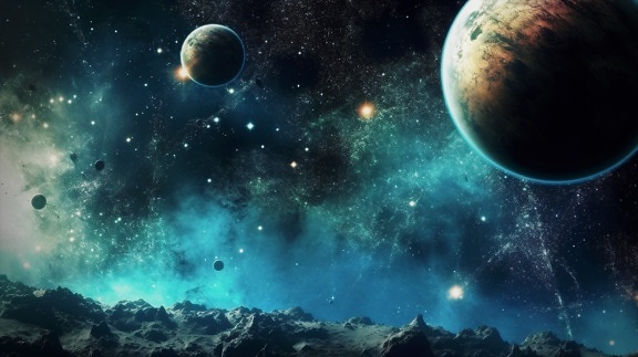 planéta, fantasy, povrch, zem, pozadie, hviezdy, mesiac, galaxia