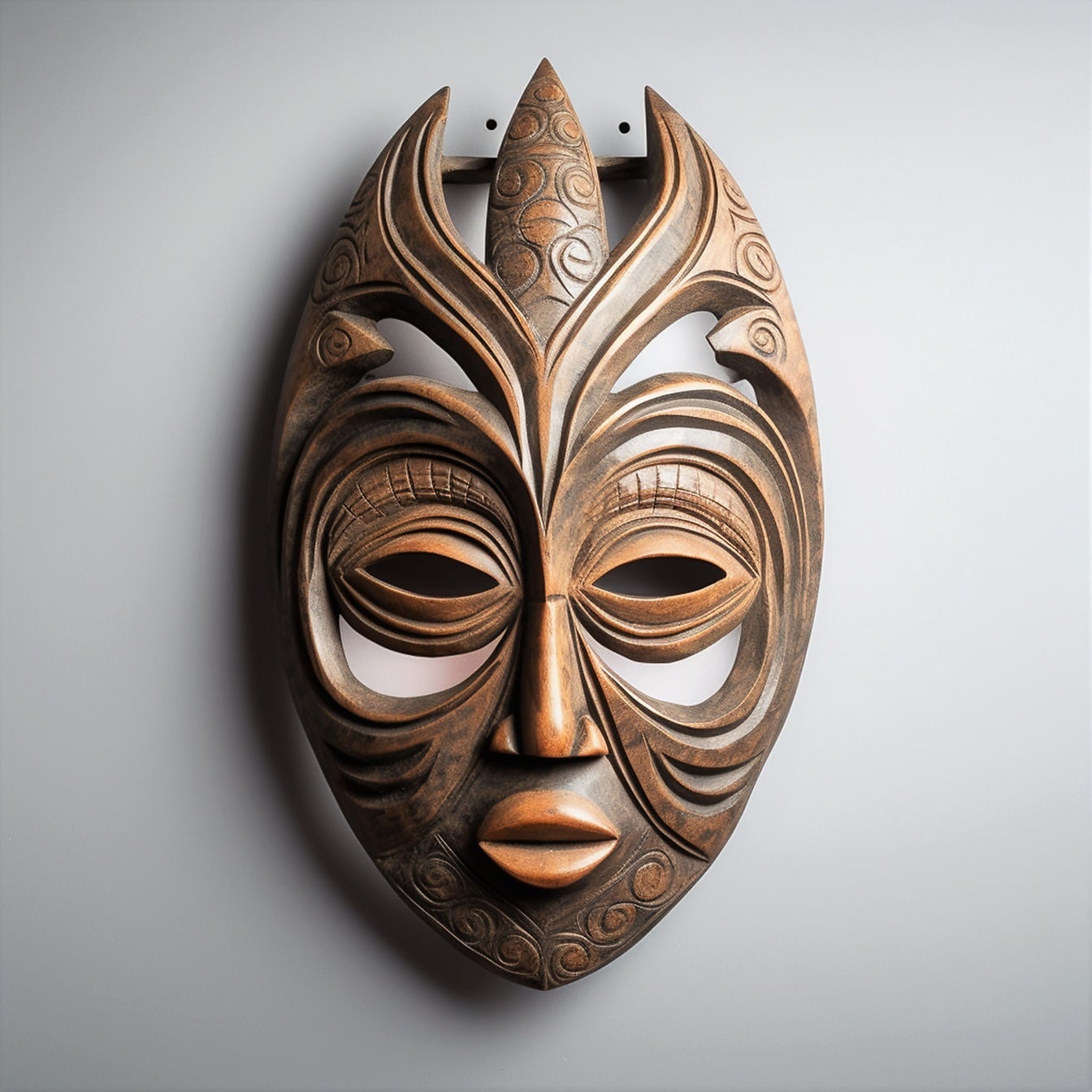 Hardwood handmade African style face mask close-up