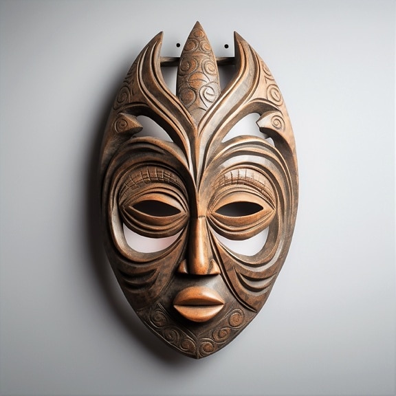 Ručne vyrobená maska na tvár v africkom štýle z tvrdého dreva zblízka