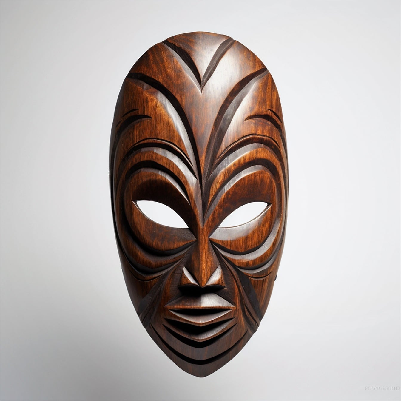 Close-up da máscara facial de madeira africana feita à mão