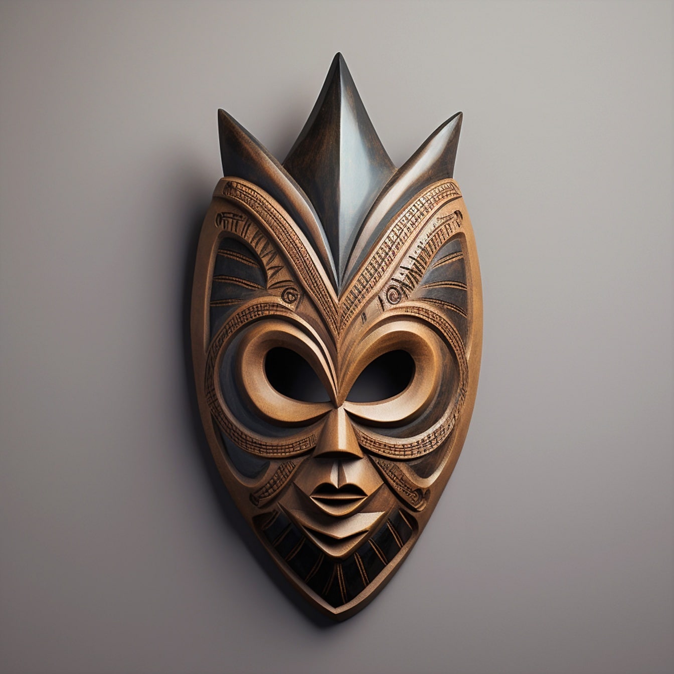 Majestatyczna ilustracja ręcznie robionej drewnianej maski na twarz