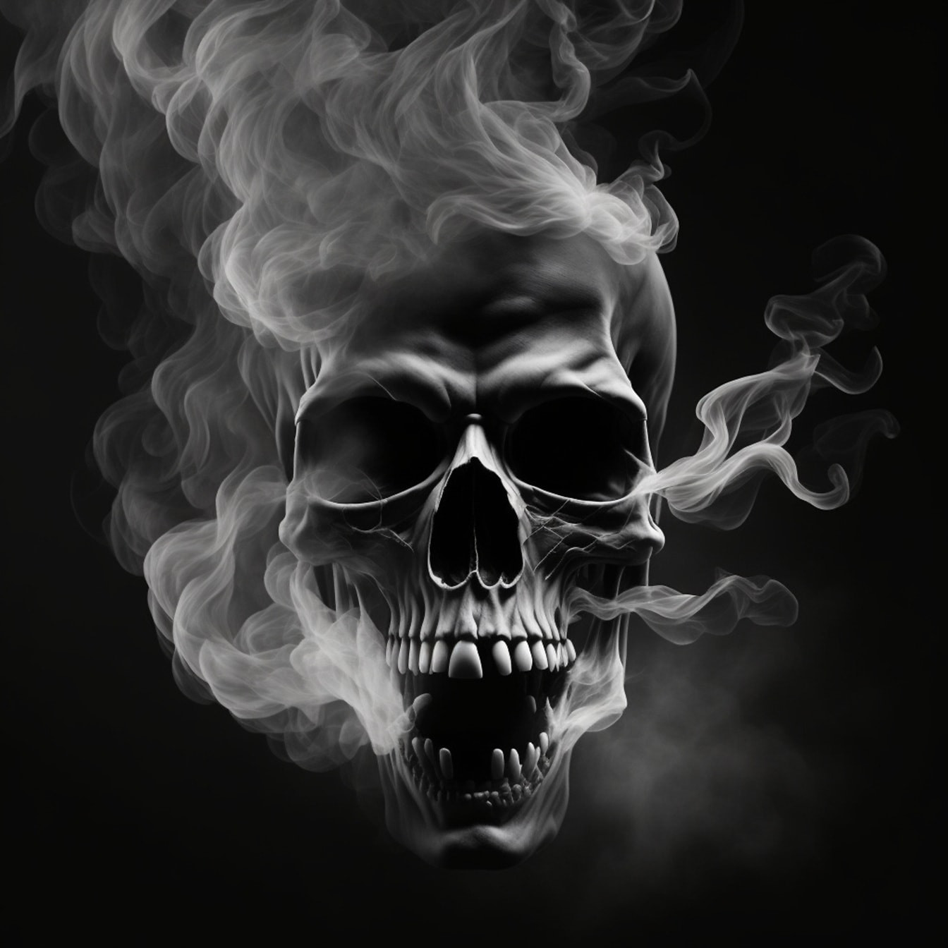 Дым череп ужас темное искусство черно-белая иллюстрация