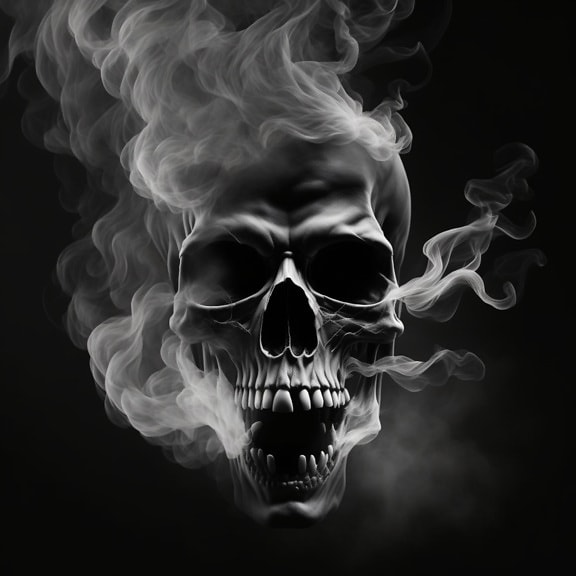 Dym czaszka horror mroczna sztuka czarno-biała ilustracja