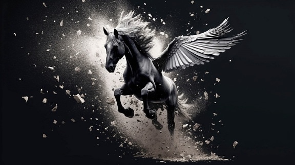 Mystique mythology black fantasy Pegasus jumping