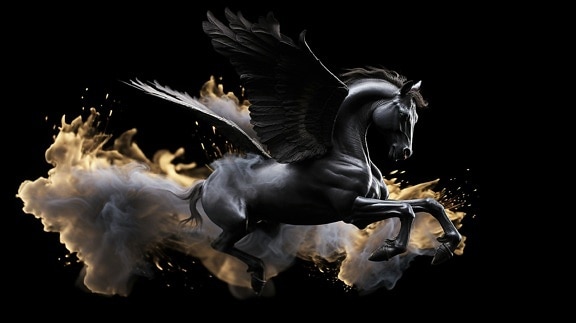 Beyaz duman içinde mitoloji Pegasus’un görkemli çizimi