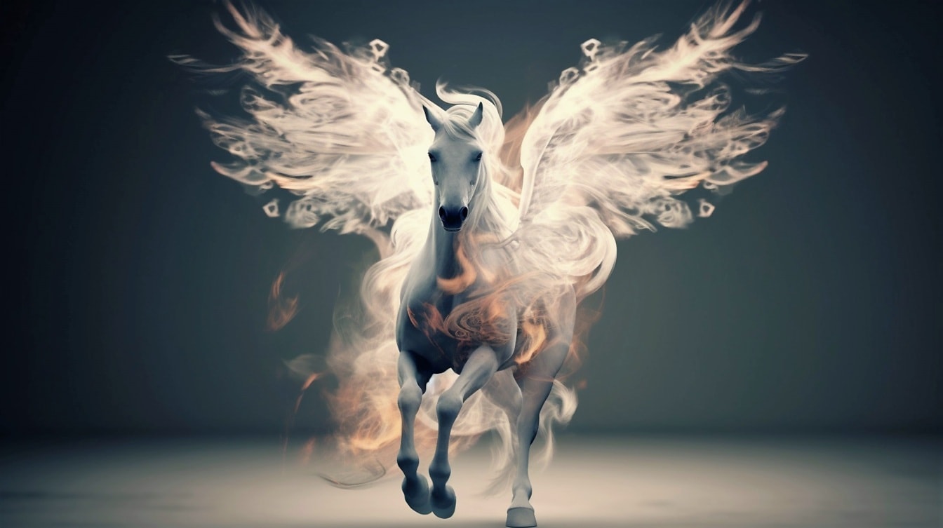 Mystery white Pegasus med genomskinliga vingar