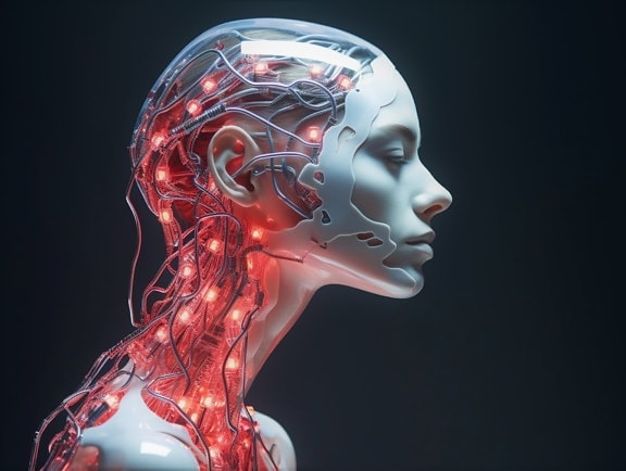 menneskelignende, kvinde, cyborg, robot, kunstig intelligens, grafisk, illustration