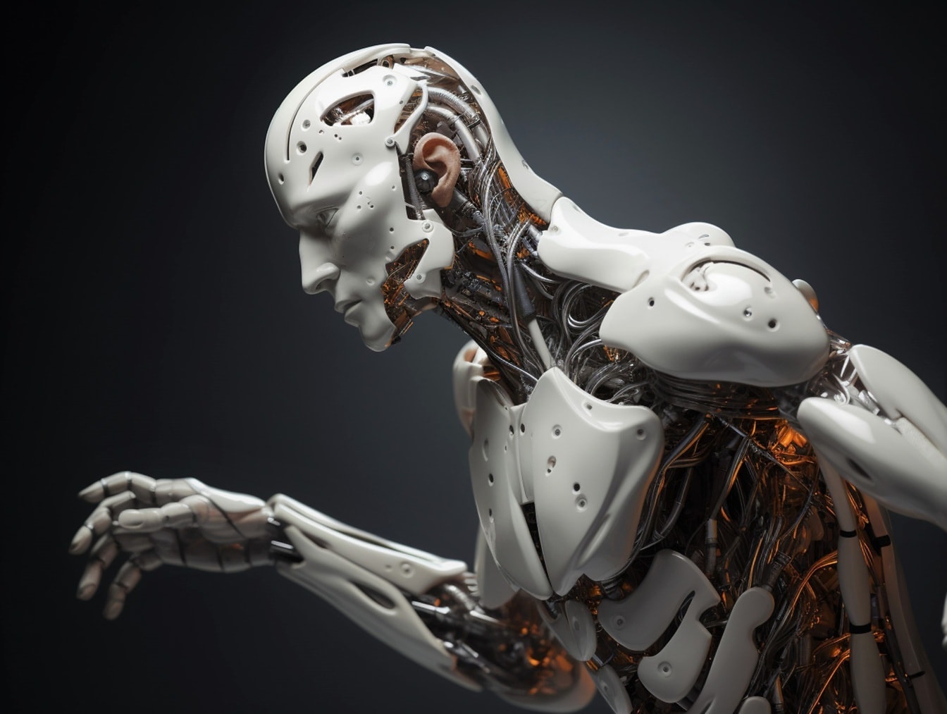 Bílý humanoidní kyborg robot s umělou inteligencí