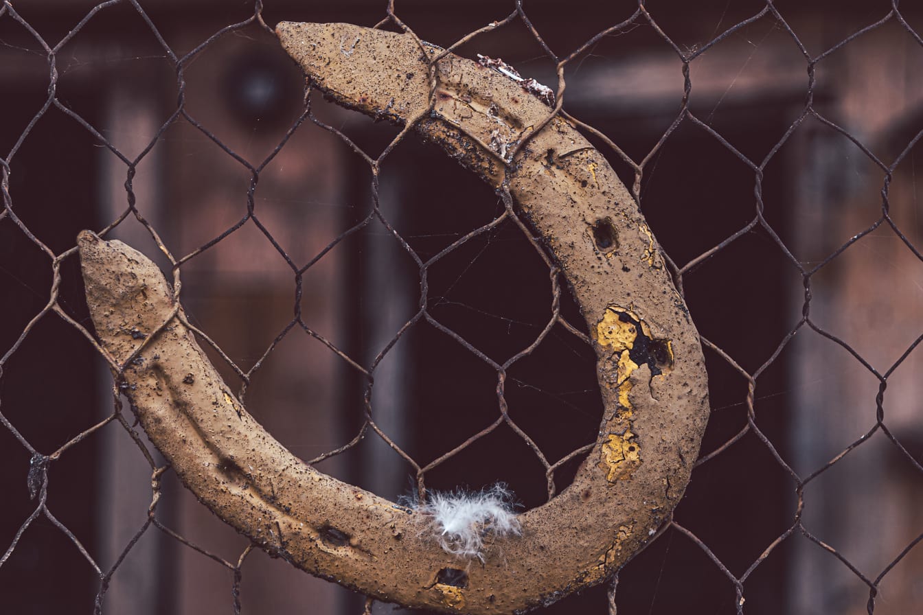 Old rustic cast iron horseshoe on fence