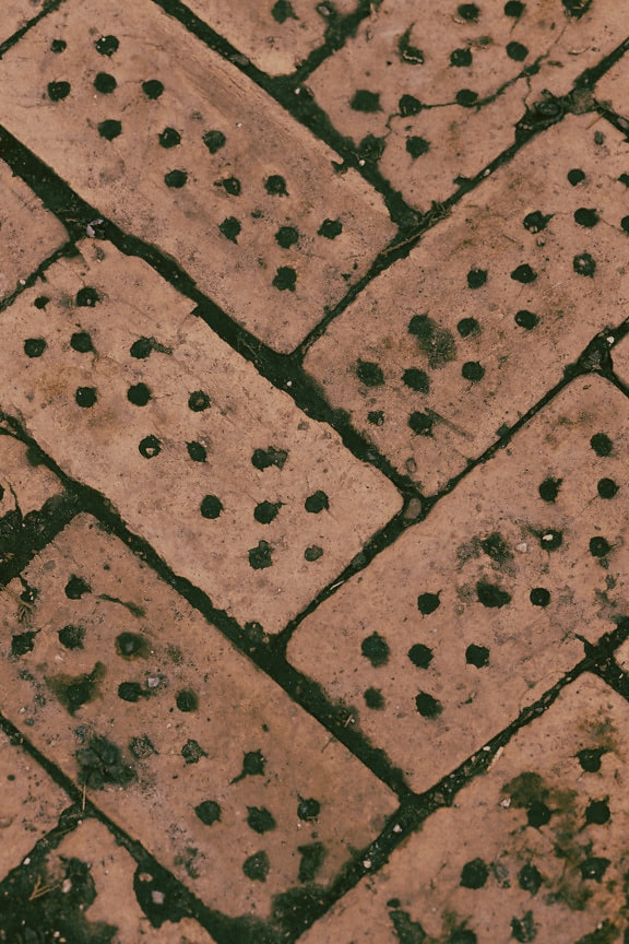 Old style bricks with holes patio close-up texture