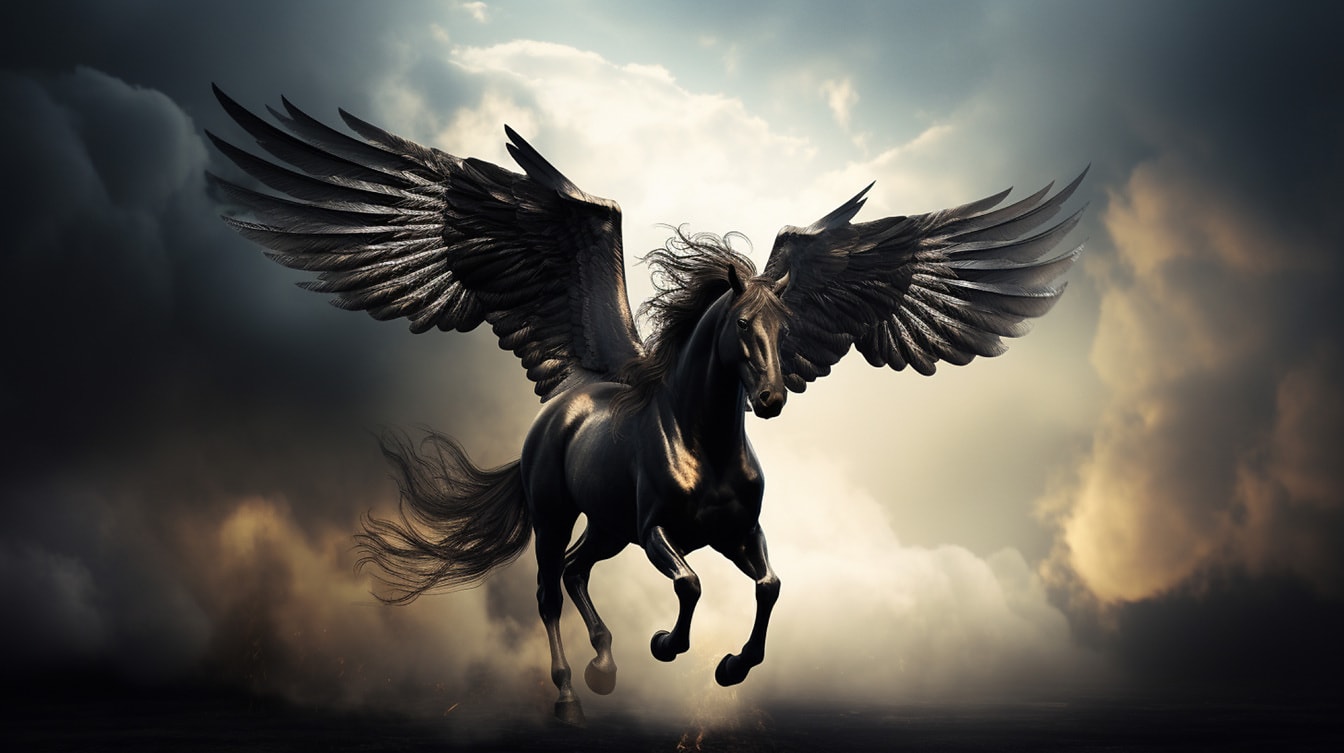 Mystinen musta Pegasus-fantasiamytologiaolento