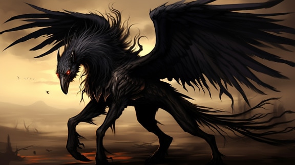 Horror mythology fantasy creature with black wings