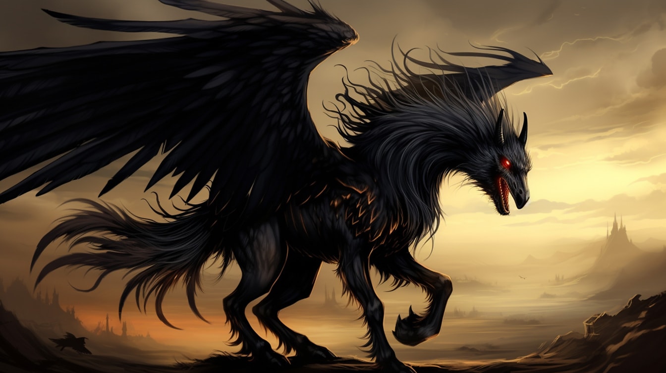 Temný groteskný chrlič, hororová mytológia, griffinovo stvorenie s krídlami