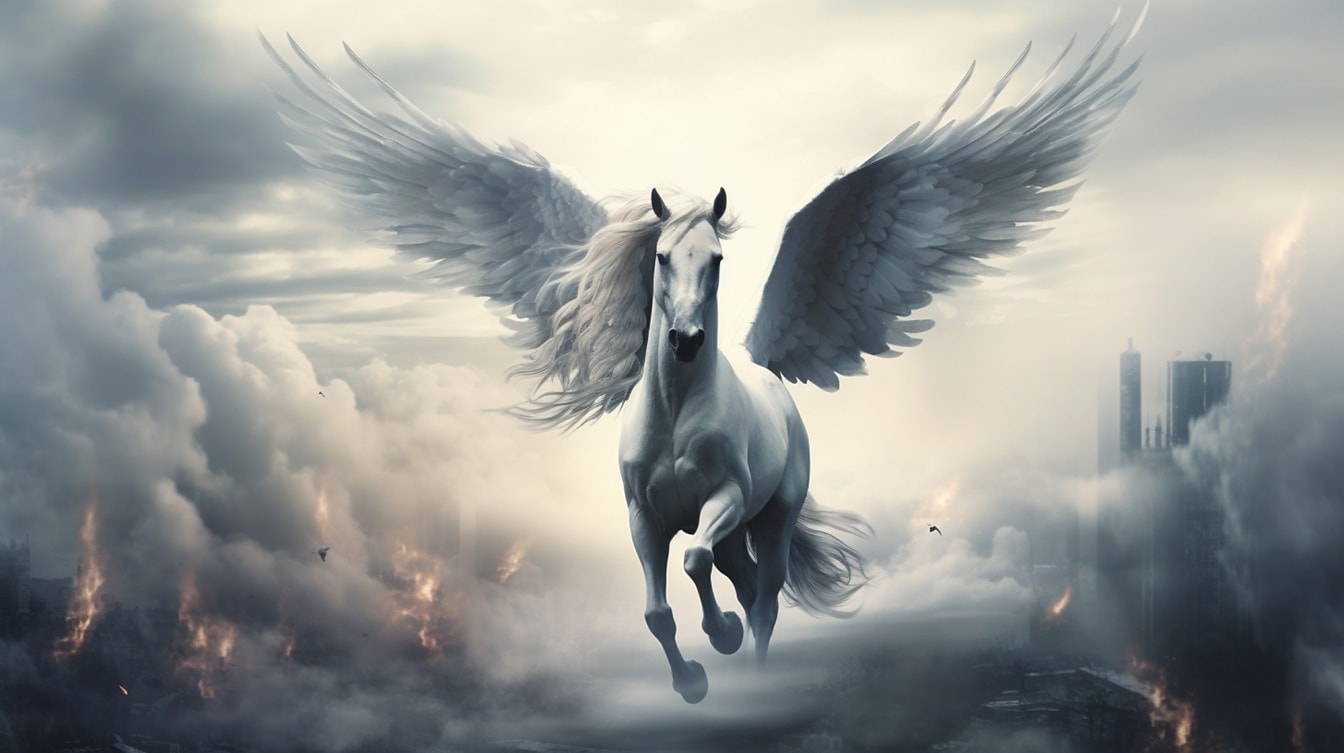 Sinh vật thần thoại giả tưởng hùng vĩ Pegasus trắng